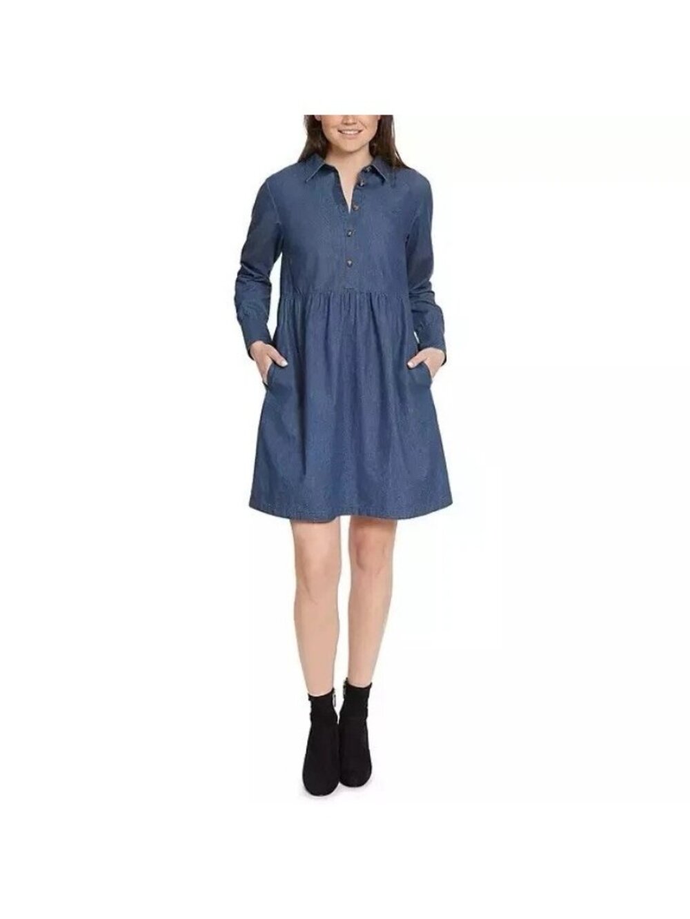 Nine West Brentwood Denim Shirt Dress Womens Size Medium Lightweight Pockets NEW